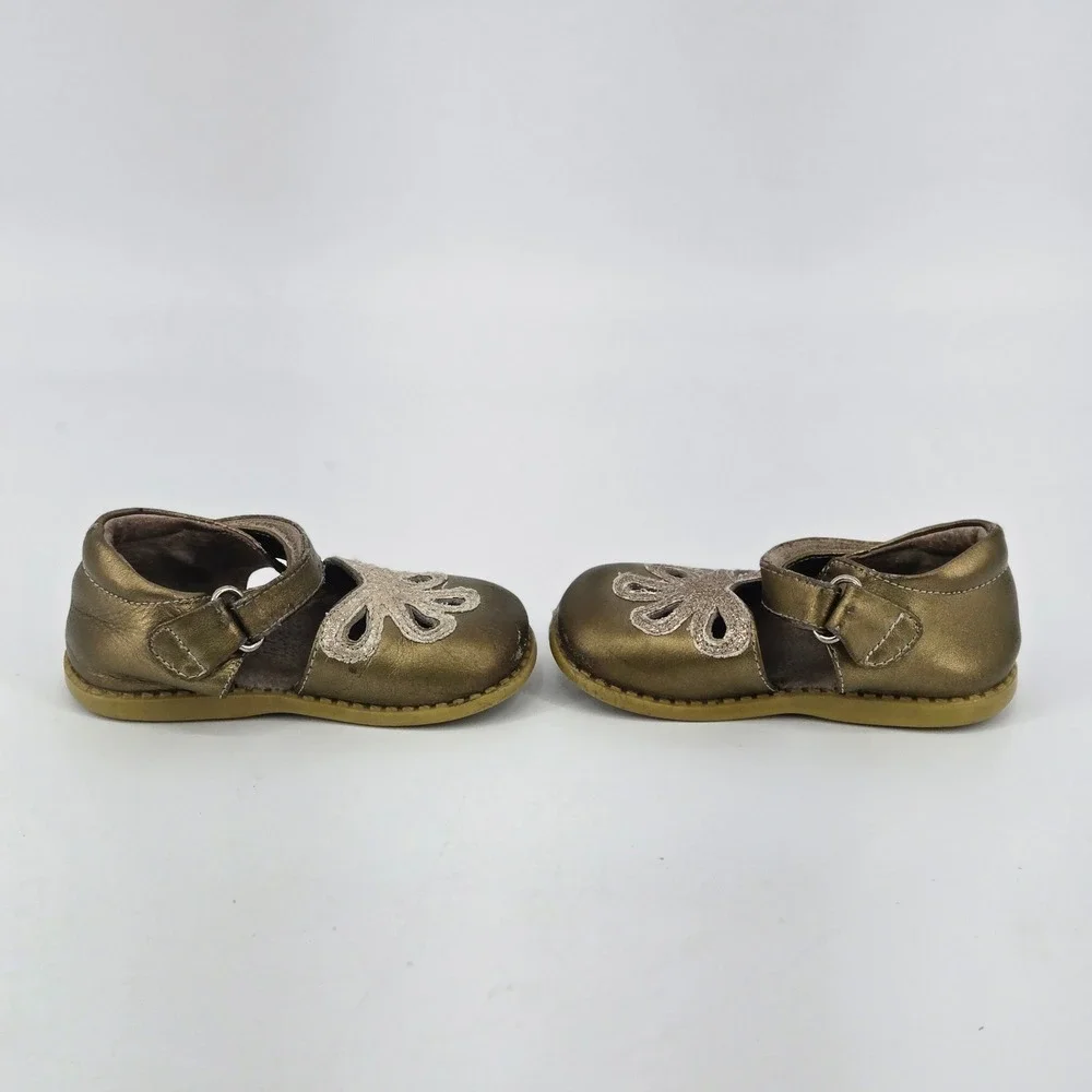 Livie & Luca Metallic Bronze Gold Petal Flower Leather Mary Jane Shoes Sz 5 GUC